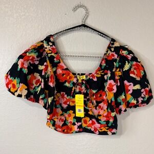 Circus NY Sam Edelman Artsy Floral Puff Sleeve Festival Coquette Crop Top NWT S